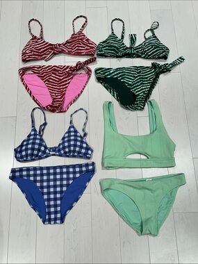 Aerie Bikini Lot of 4  - Pink Zebra, Green Zebra, Blue Gingham, Mint - Small
